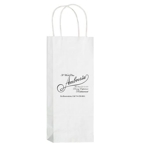 Custom Printed White Kraft Paper 1 Bottle Wine Tote Bag (5 1/2"x3 1/4"x12 1/2") - Flexo Ink - 1W5313-Fl